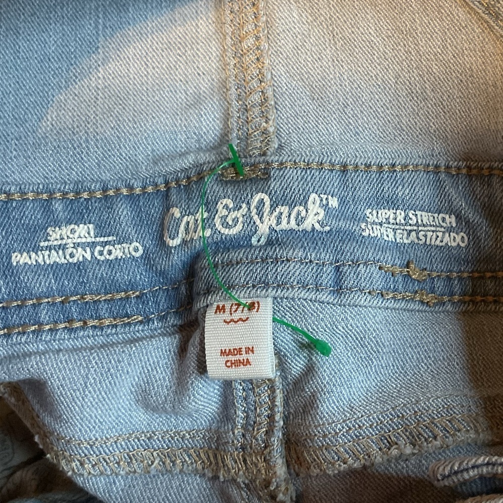 Denim Overalls Lace Trim light wash shorts girls - Picture 6 of 7
